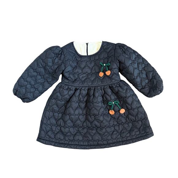 MXX Just for Kids Quilted Heart Puffer Dress | Cherry Appliqué | Size L (3-4T) - Picture 1 of 4